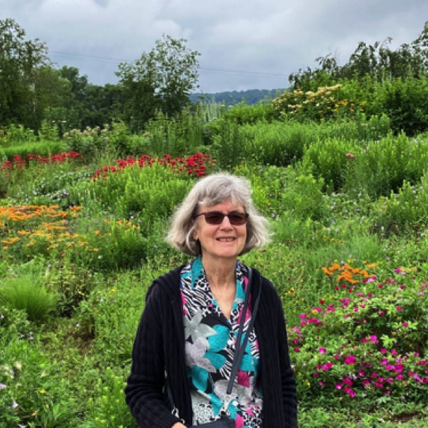 Pat in MN Marine Art Museum garden